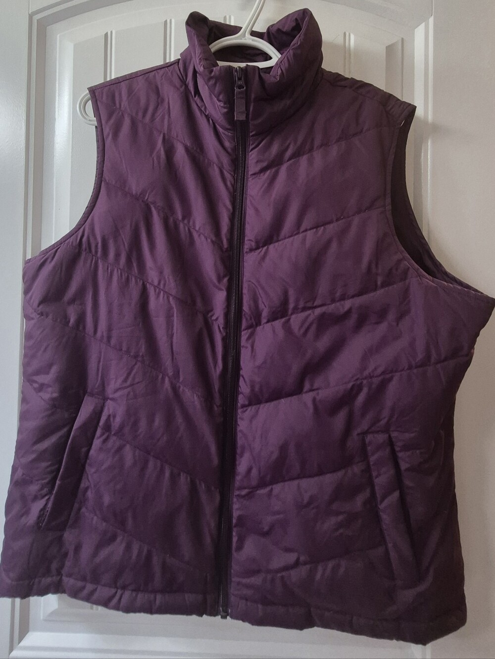 Womens Purple Lands' End Down Puffer Vest Down Fill Size Large
